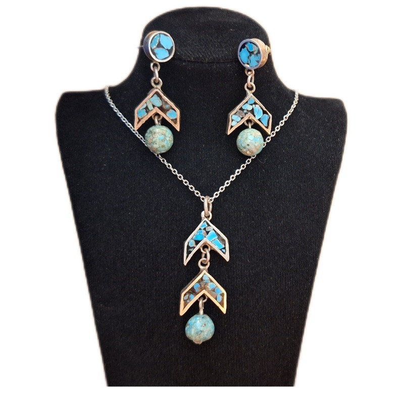 نیم ست نقره زنانه مدل فیروزه کوب کد ZIF148