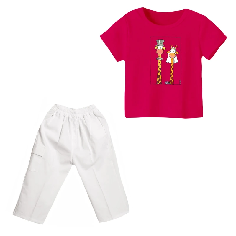 ست تی شرت و شلوارک دخترانه مدل زرافه کد ۸