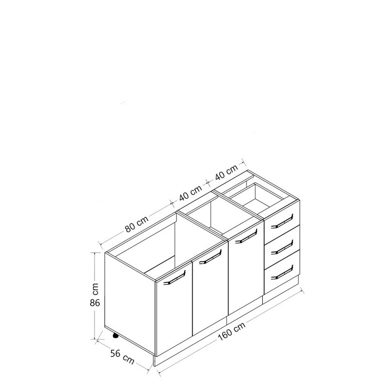 کابینت زمینی فلفور کابینت مدل 160 cm مجموعه 3 عددی