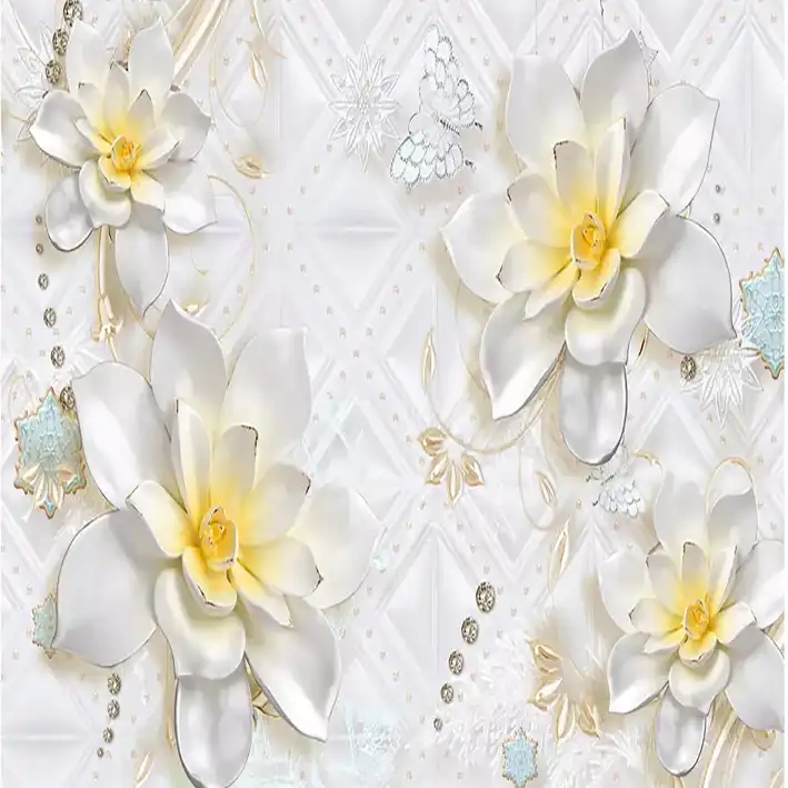 پوستر دیواری سه بعدی مدل گل برجسته سفید DRVFR1202