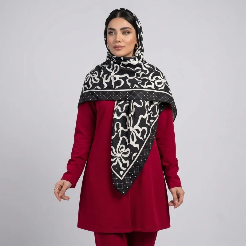 روسری ابریشم توییل زنانه مدل نگین دار H112 با طول و عرض 125×125 سانتی‌متر
