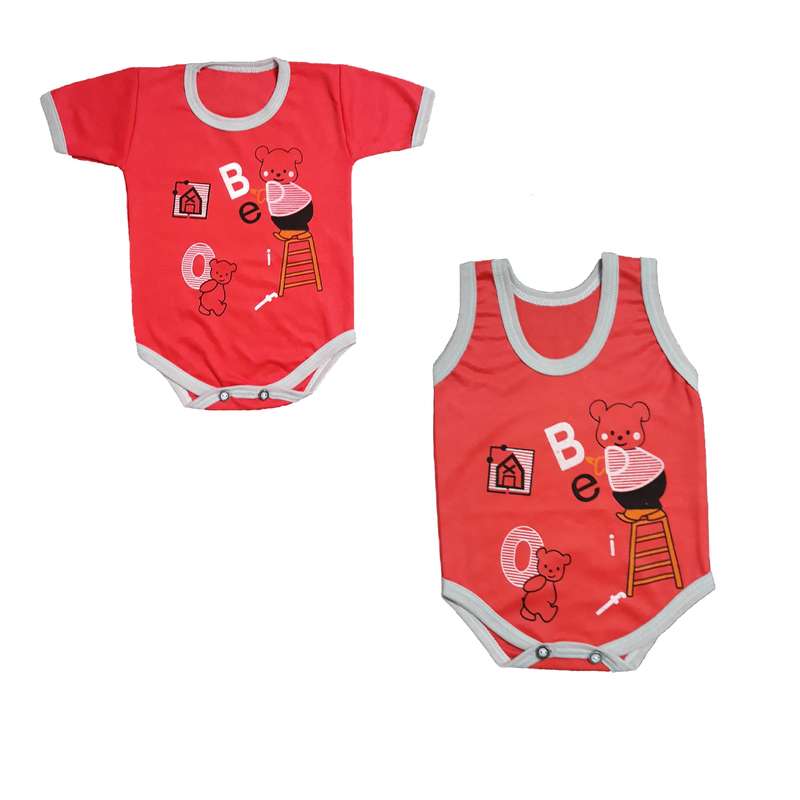 بادی نوزادی مدل خرس رنگ قرمز مجموعه دو عددی