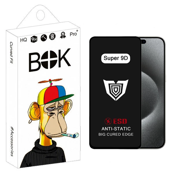 محافظ صفحه نمایش بوک مدل Super 9D Pro مناسب برای گوشی موبایل اپل IPhone 15 Pro