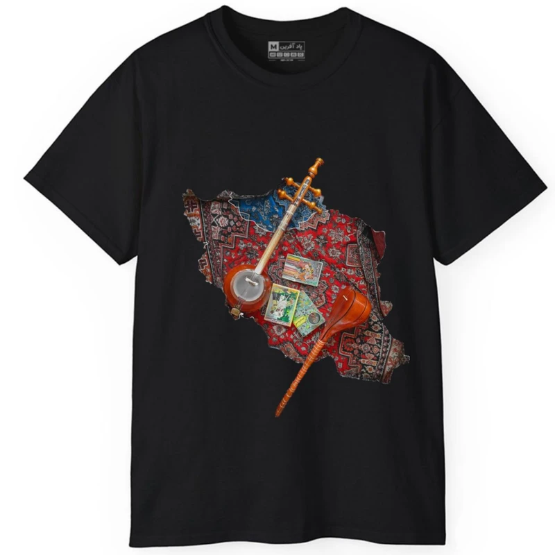 تی‌شرت آستین کوتاه مردانه پاد آفرین مدل موسیقی ساز نقشه ایران فرش ایرانی کد 1620
