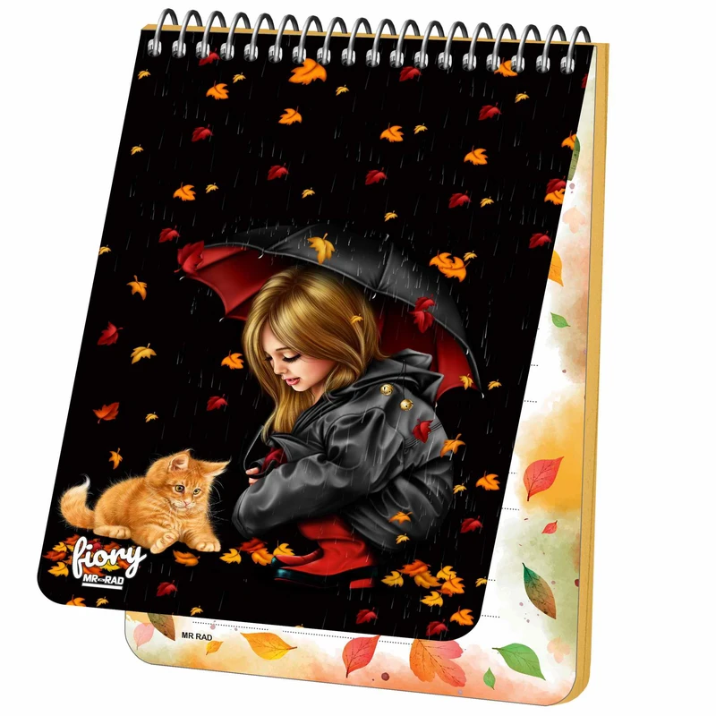 دفترچه یادداشت مسترراد طرح دختر پاییز و گربه مدل فانتزی کد fiory 1756