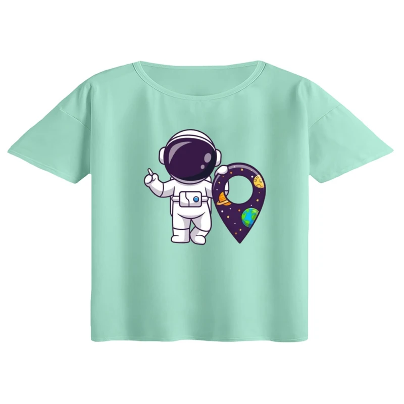 کراپ تی‌شرت آستین کوتاه زنانه مدل فضانورد کد ۸