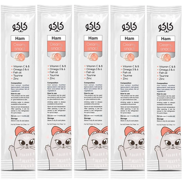  اسنک تشویقی گربه کاکو مدل ham وزن 20 گرم بسته 5 عددی