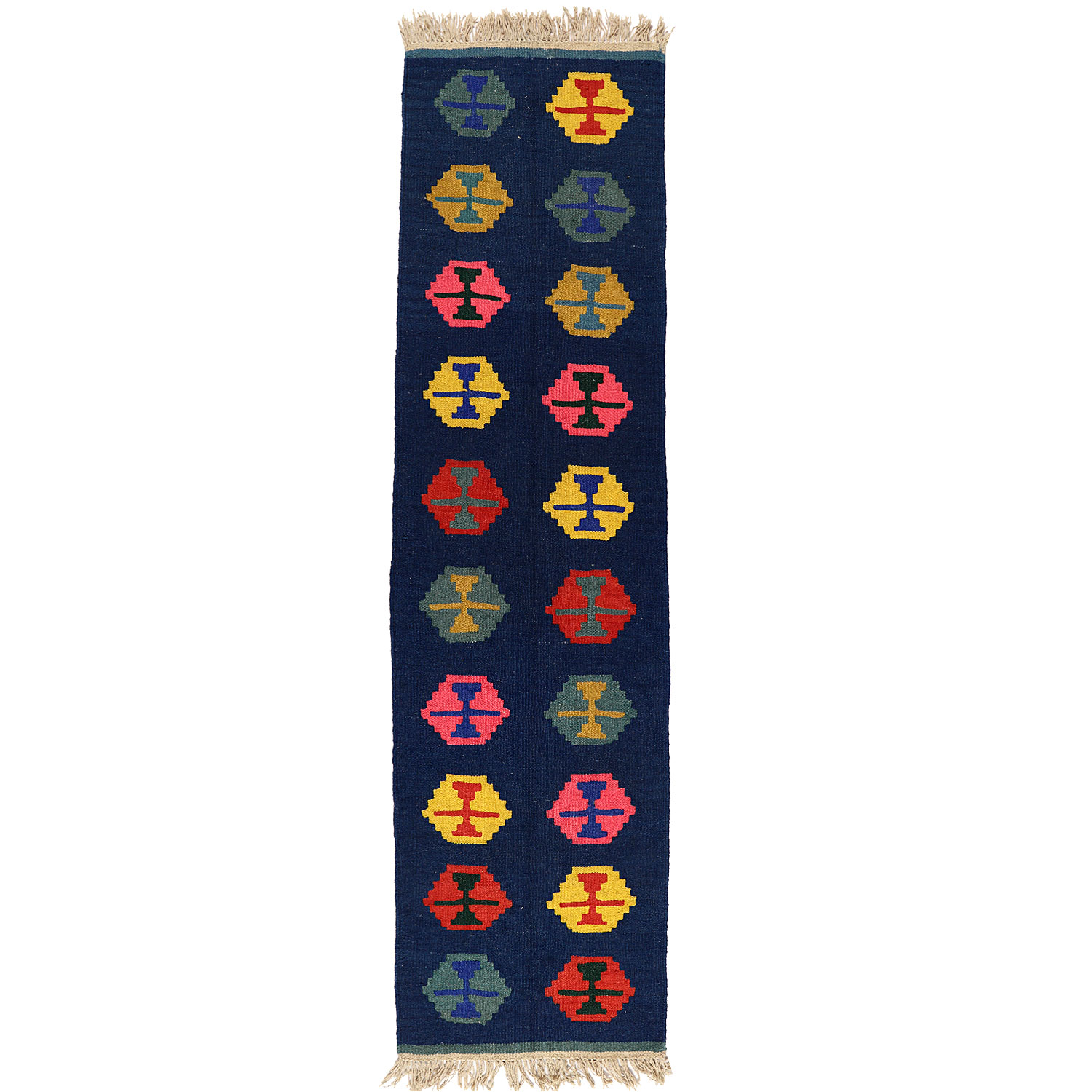 گلیم دستبافت کناره طول دو متر مدل قشقایی کد 140260