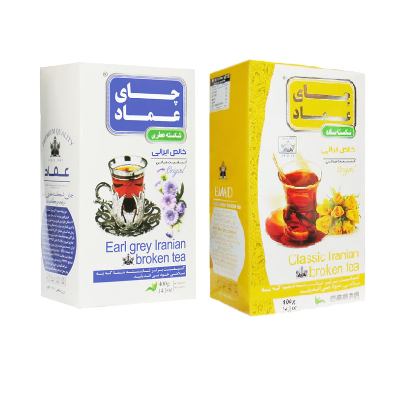 چای ایرانی معطر ارل گری و چای ایرانی ساده عماد - 400 گرم بسته 2 عددی
