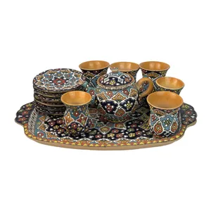 سرویس چای‌خوری میناکاری 17 پارچه مدل اسلیمی