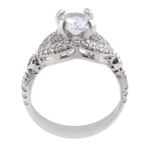 انگشتر نقره زنانه بازرگانی میلادی مدل تک نگین جواهری روکش رادیوم کد AWR_1180