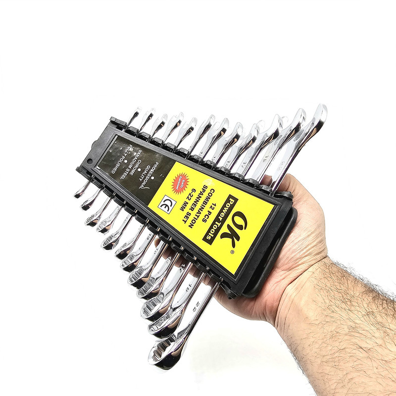آچار یکسر تخت و یکسر رینگی اوکی مدل POWER_TOOLS کد 12 مجموعه 12 عددی