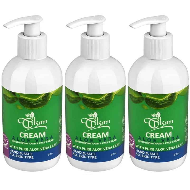 کرم مرطوب کننده دست و صورت تیلسیم مدل Aloe vera مناسب انواع پوست حجم 200 میلی لیتر بسته 3 عددی