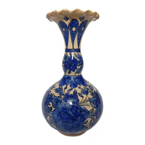 گلدان سفالی شیپوری طرح گل و مرغ کد 025