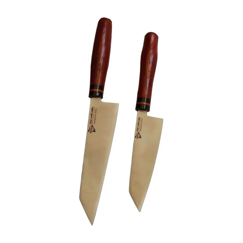 سرویس چاقو آشپزخانه ۲ پارچه با تیغه استیل و با دسته چوبی الماس زنجان مدل p-02