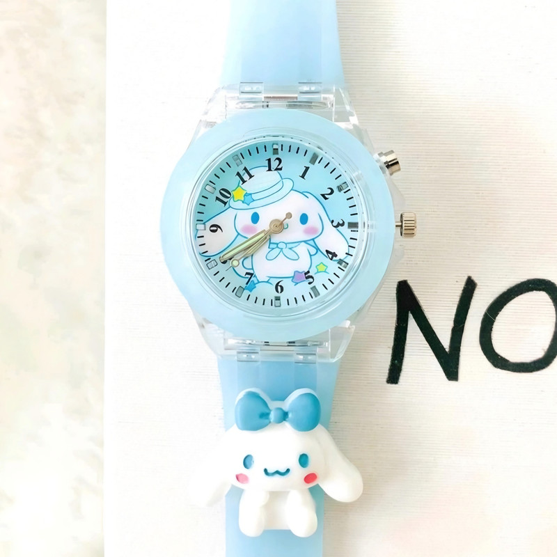 ساعت مچی عقربه‌ای کوارتز بچگانه مدل چراغدار بند سیلیکونی طرح اَبرَک