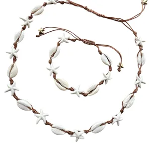 ست دستبند و گردنبند دست ساز زنانه مدل صدف ستاره ای