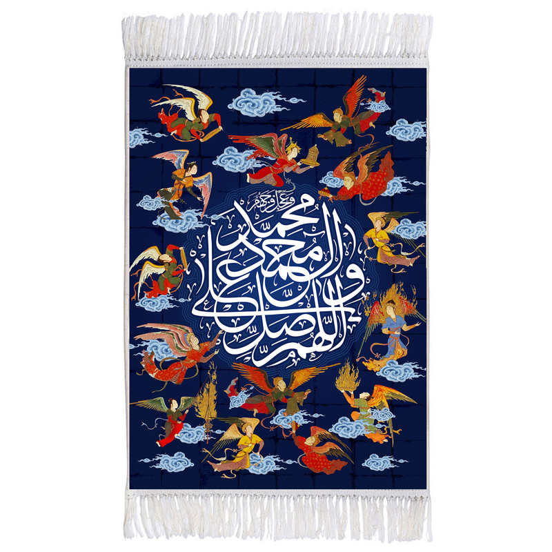 فرش ماشینی دیوارکوب اطلس آبی مدل صلوات کد T4111