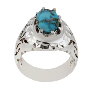 انگشتر نقره مردانه بازرگانی میلادی مدل فیروزه طبیعی نیشابور رکاب دست ساز استاد کد AM_1599