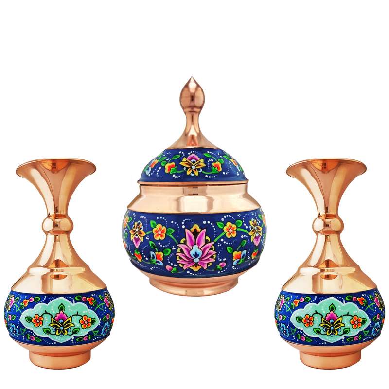 ست 3 تکه گلدان و شکلات خوری مسی مدل پرداز کد shall25
