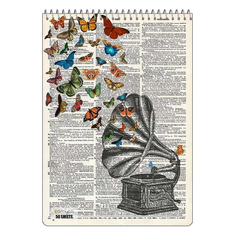 دفتر نقاشی 50 برگ سیمی کارنیکا طرح روزنامه وینتج پروانه Vintage Newspaper Butterfly کد 71790