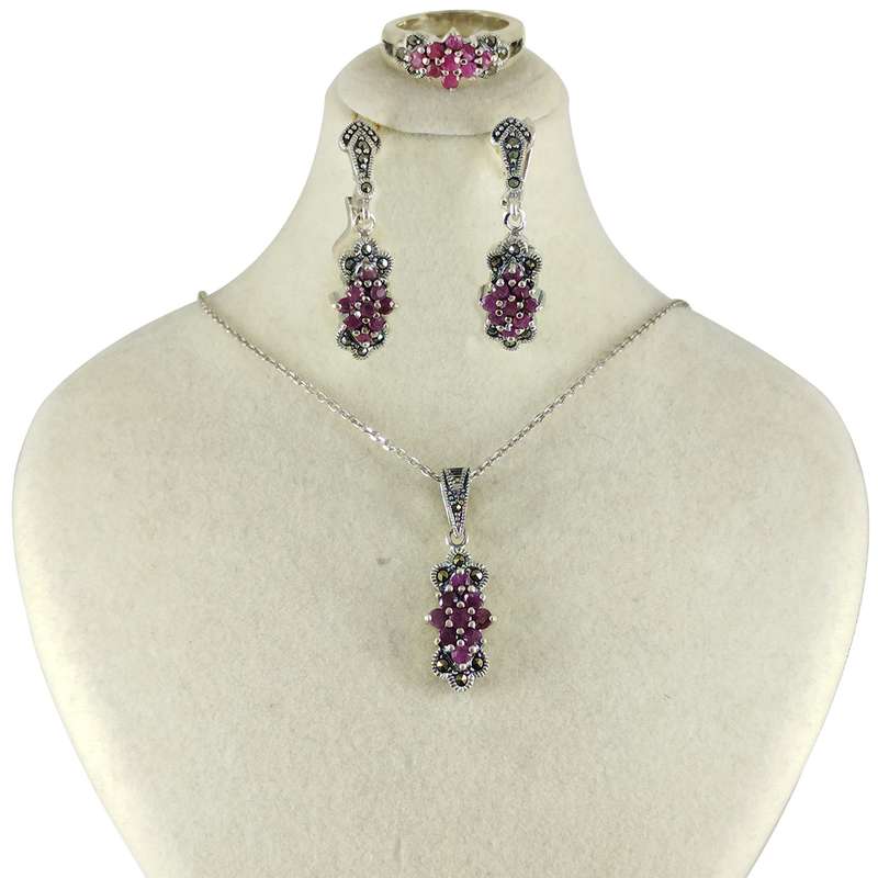 نیم ست نقره زنانه سلین کالا مدل یاقوت معدنی کد 52