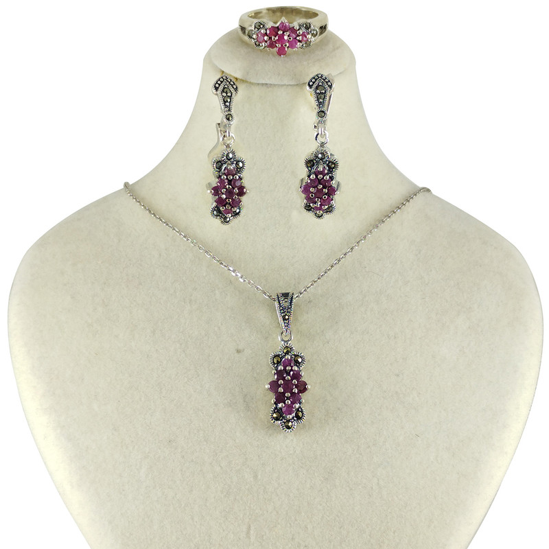 نیم ست نقره زنانه سلین کالا مدل یاقوت معدنی کد 52