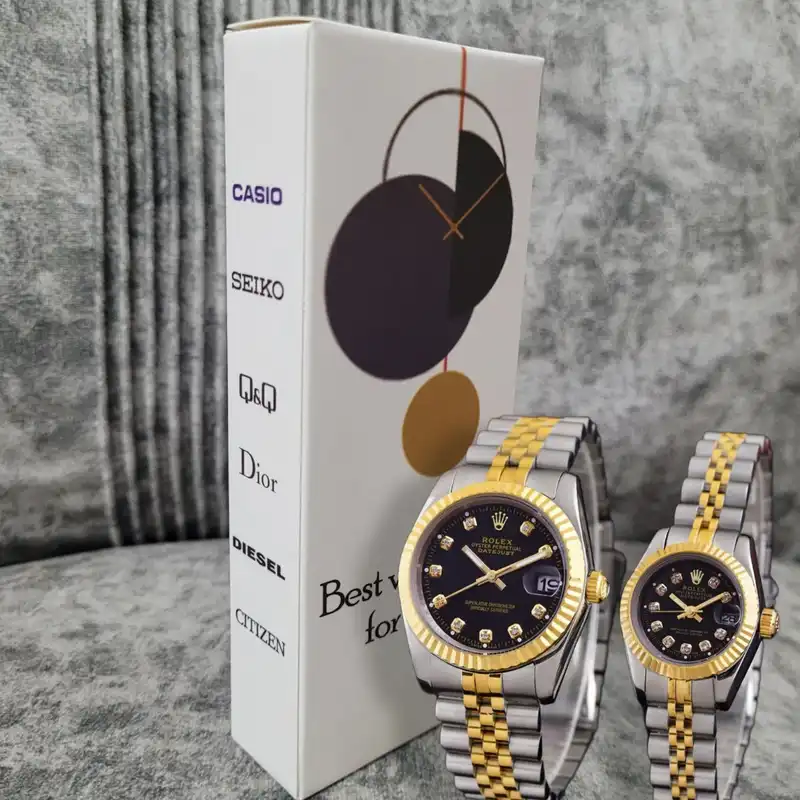 ست ساعت مچی عقربه ای زنانه و مردانه  مدل دیت جاست نگینی ساده_Mg_011