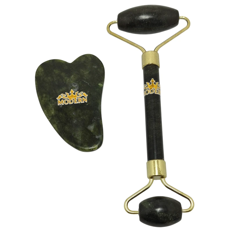 ست ماساژور دستی صورت مدرن مدل غلطکی 1404001 به همراه گواشا