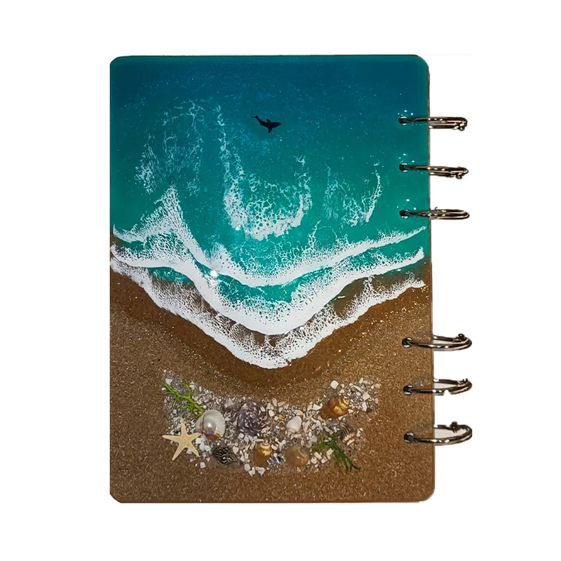 دفتر یادداشت 100 برگ مدل چوبی و رزینی طرح دریا و ساحل کد A1