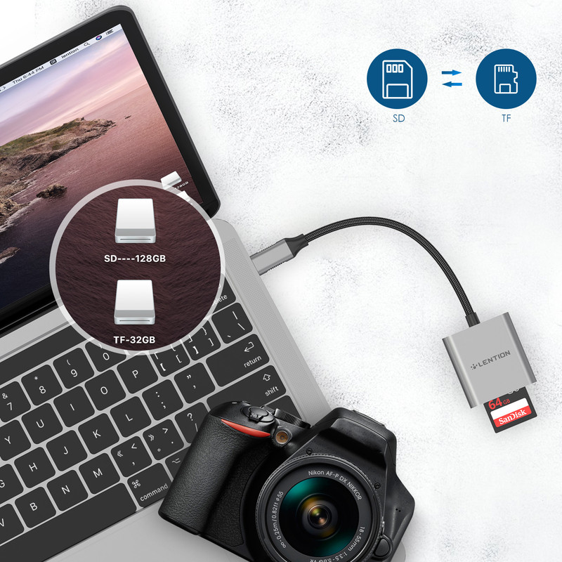 مبدل USB-C به SD/microSD لنشن مدل CB-TP-C8-SIL