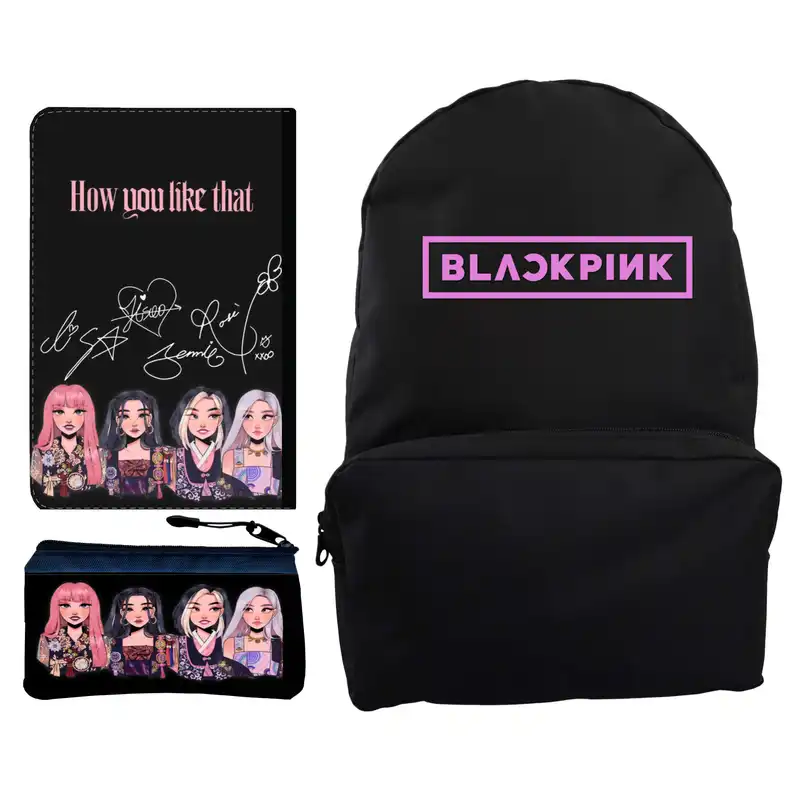 کوله پشتی مدل بلک پینک کد KP-278 به همراه کلاسور و جامدادی