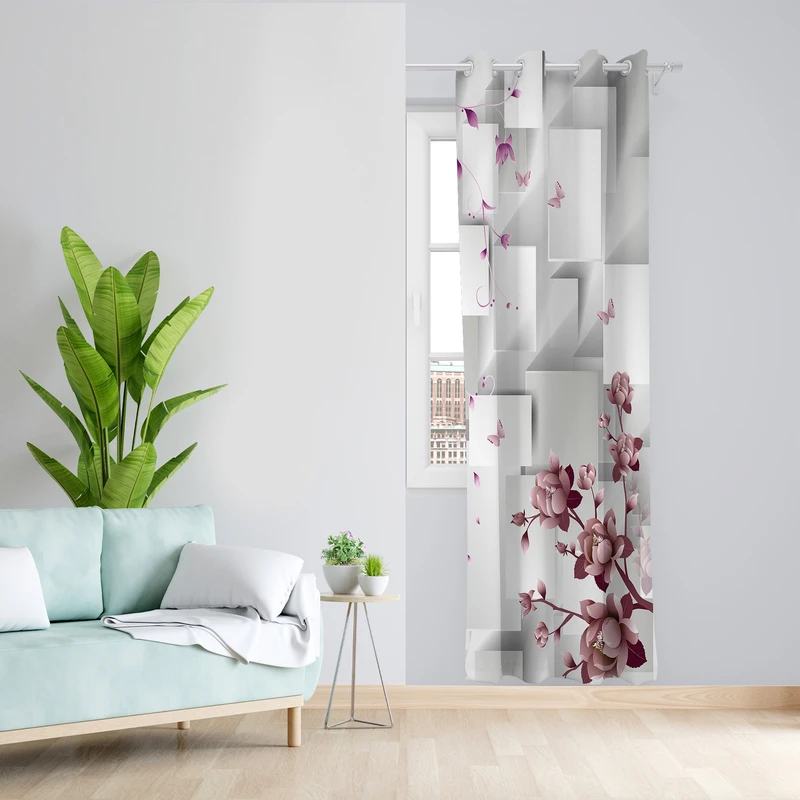پرده طرح گل مدل مخمل پانچی کد L 1203L Z سایز 140x200 سانتی متر