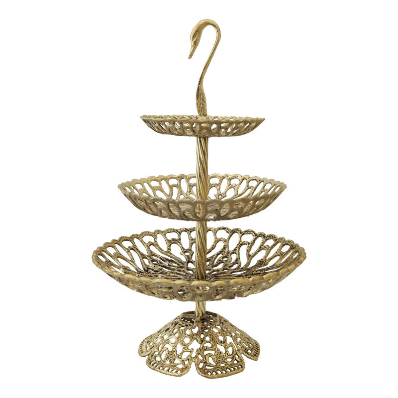شیرینی خوری برنزی مدل سه طبقه طرح قو کد 1902