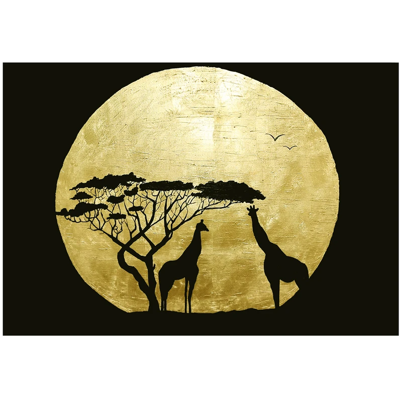 تابلو نقاشی ورق طلا طرح زرافه و ماه کد 0034