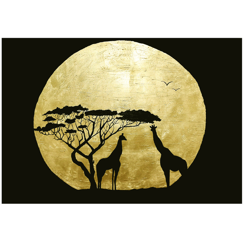 تابلو نقاشی ورق طلا طرح زرافه و ماه کد 0034