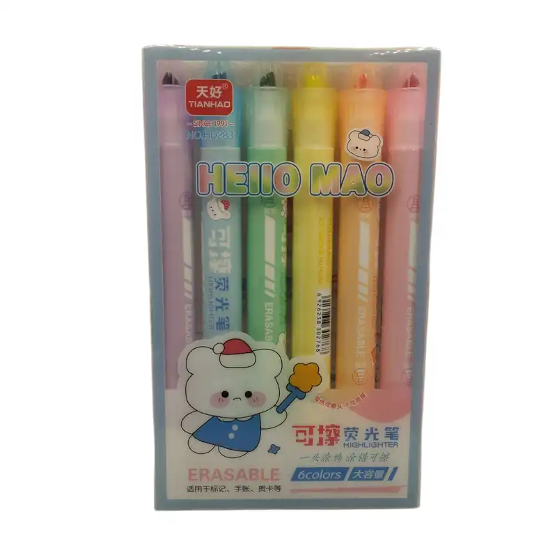 ماژیک علامت گذار مدل پاک کن دار طرح خرس مجموعه 6 عددی