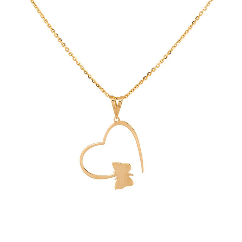 گردنبند طلا 18 عیار زنانه با زنجیر حلقهای (فلامینگو) گالری قو طلایی مدل پروانه و قلب
