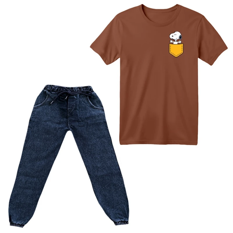 ست تی‌شرت آستین کوتاه و شلوار پسرانه مدل اسنوپی کد ۱ 