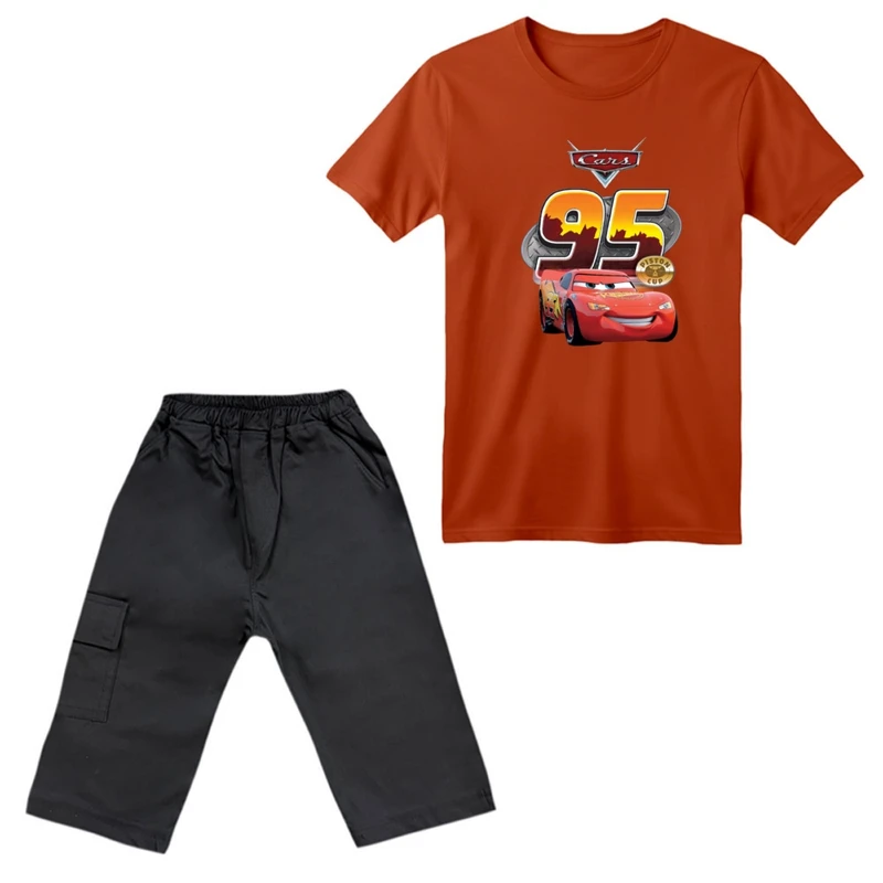 ست تی‌شرت آستین کوتاه و شلوارک پسرانه مدل ماشین ها کد ۵