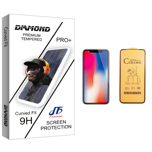 محافظ صفحه نمایش سرامیکی جی اف مدل Diamond glass مناسب برای گوشی موبایل اپل iPhone X