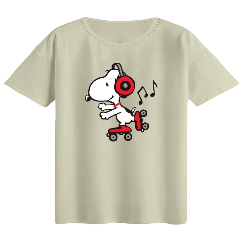 تی‌شرت اورسایز آستین کوتاه زنانه مدل باکسی طرح اسنوپی کد ۵۱