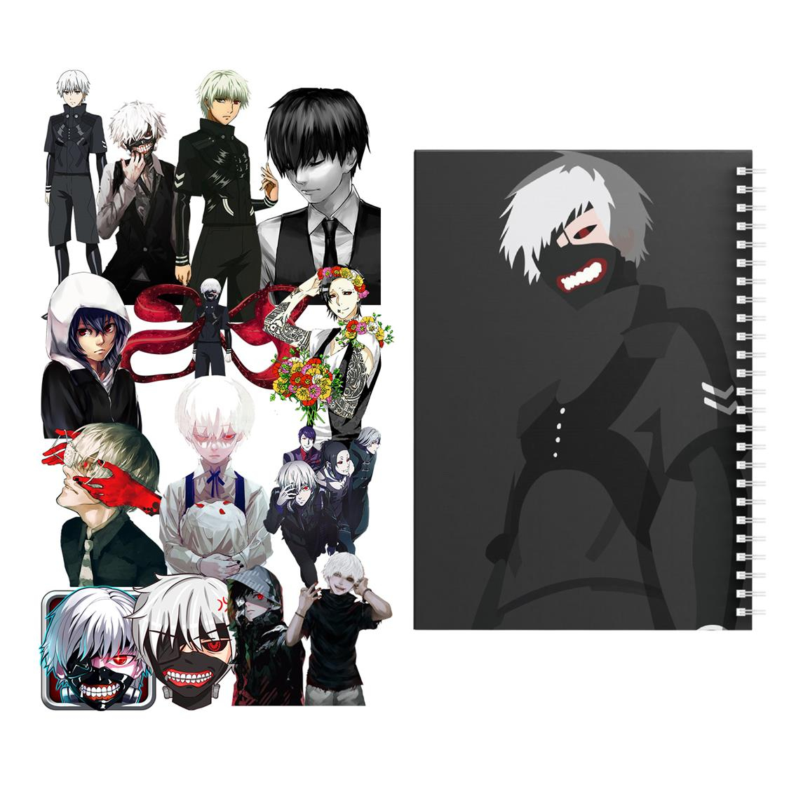 دفتر مشق باژیکان طرح انیمه توکیو غول Tokyo Ghoul کد 20211482 به همراه استیکر لپ تاپ مجموعه 14 عددی