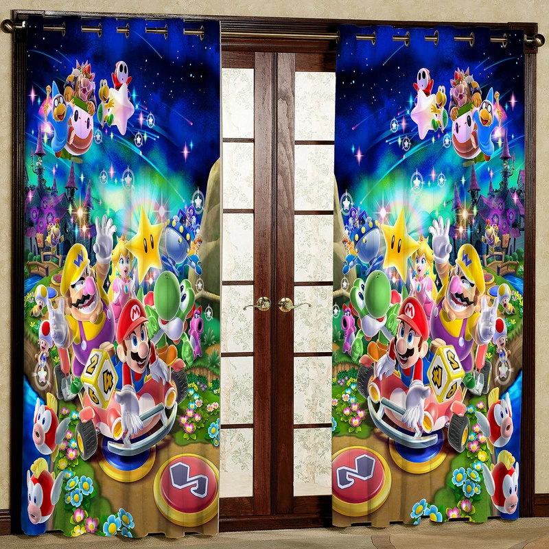  پرده مدل کارتون سوپر ماریو مخمل پانچی کد 937 سایز 140x280 سانتی متر
