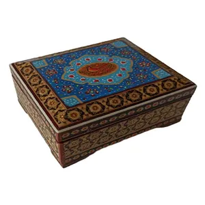 جعبه جواهرات خاتم کاری مدل گل و مرغ کد 520