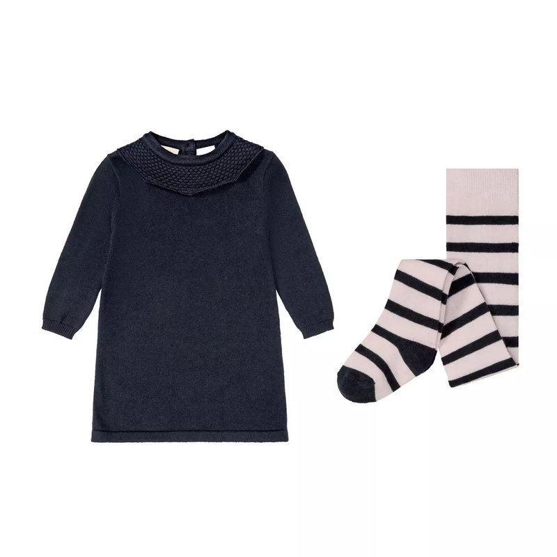 ست پیراهن و جوراب شلواری بافتنی نوزادی لوپیلو مدل 01