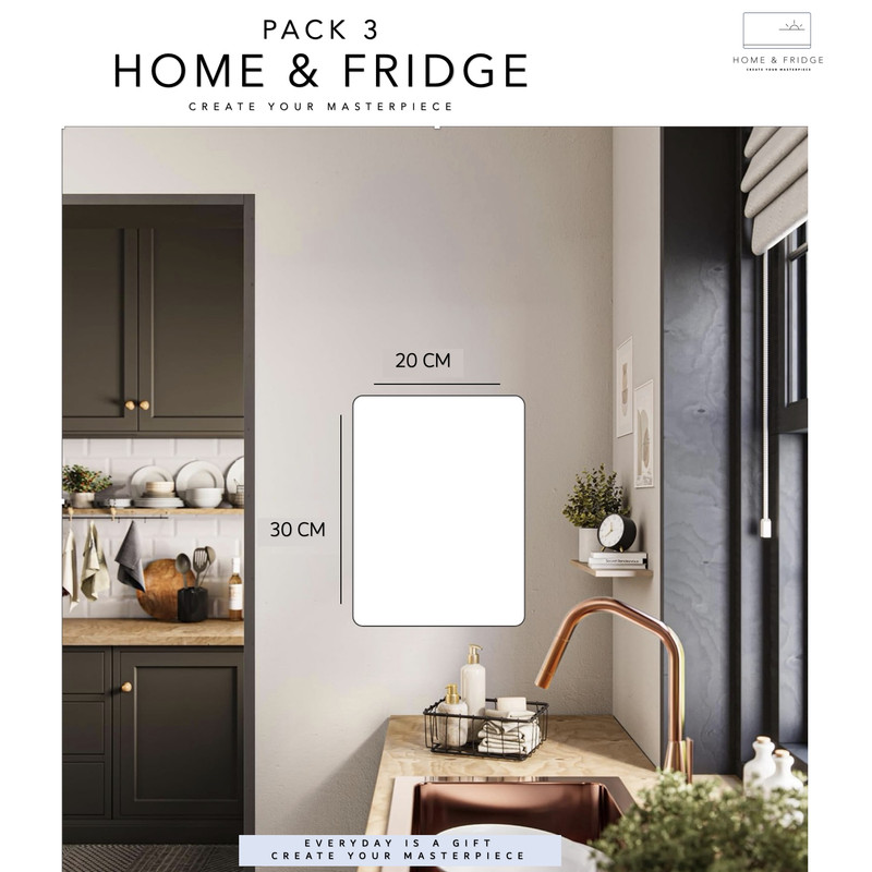 تخته وایت برد هوم اند فریج مدل 3 سایز 30x20 سانتی متر به همراه هولدر مغناطیسی و مگنت یخچالی مجموعه ۴ عددی