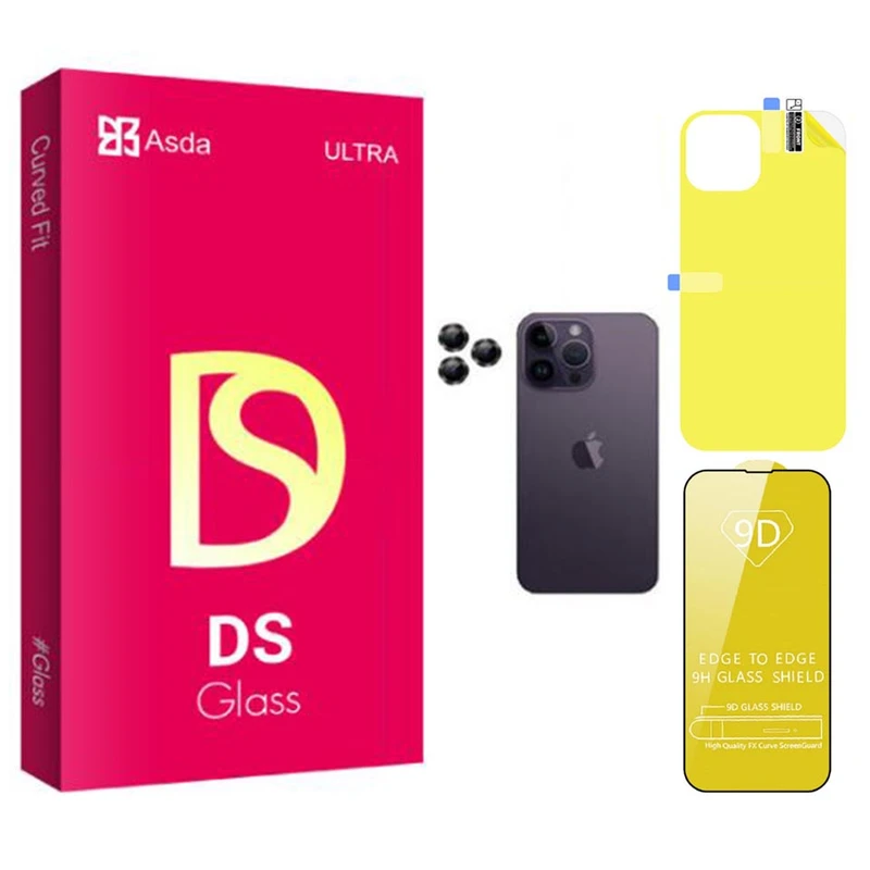 محافظ صفحه نمایش آسدا مدل DS مناسب برای گوشی موبایل اپل iPhone 14 pro  به همراه محافظ پشت گوشی و لنز دوربین
