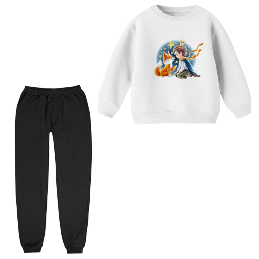 ست سویشرت و شلوار مدل شازده کوچولو و روباه کد 5 رنگ سفید
