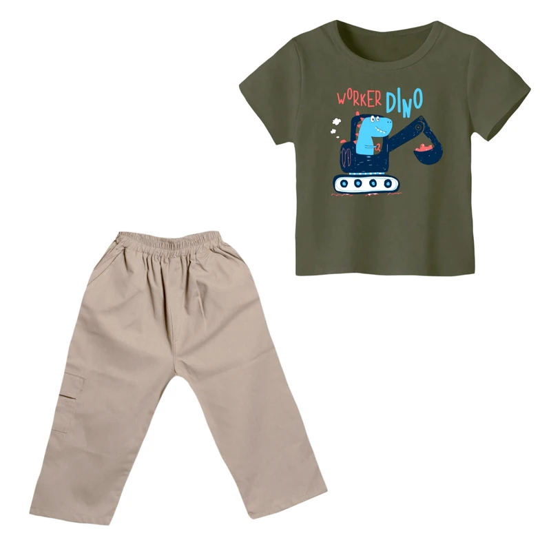 ست تی شرت و شلوارک پسرانه مدل دایناسور کد ۱۷